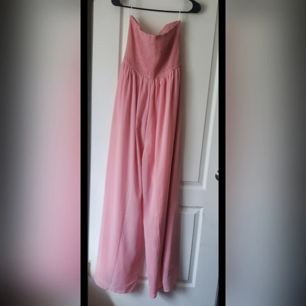 Rose Pink Strapless Wide-Leg Jumpsuit | Size L | NWOT | Flowy & Flattering - Picture 8 of 11